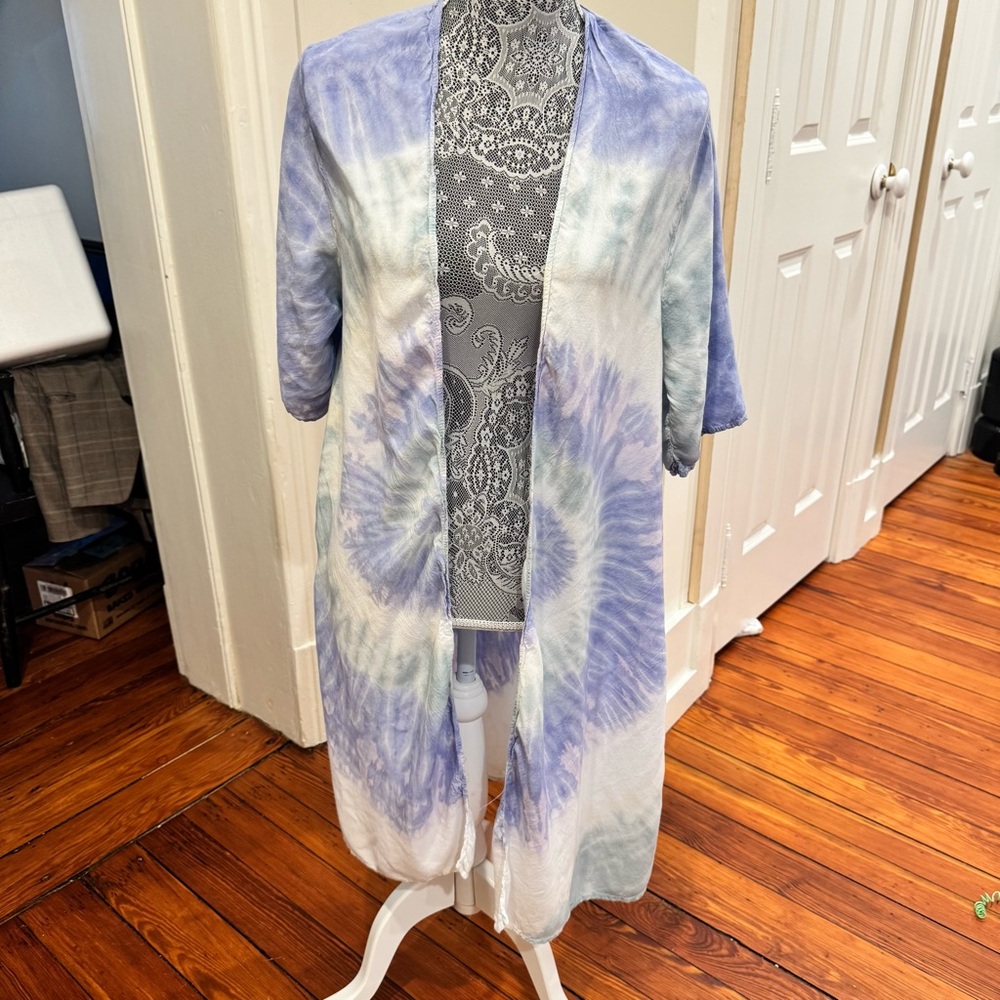 Tie-Dye Open Front Long Kimono One Size Boho Festival Summer